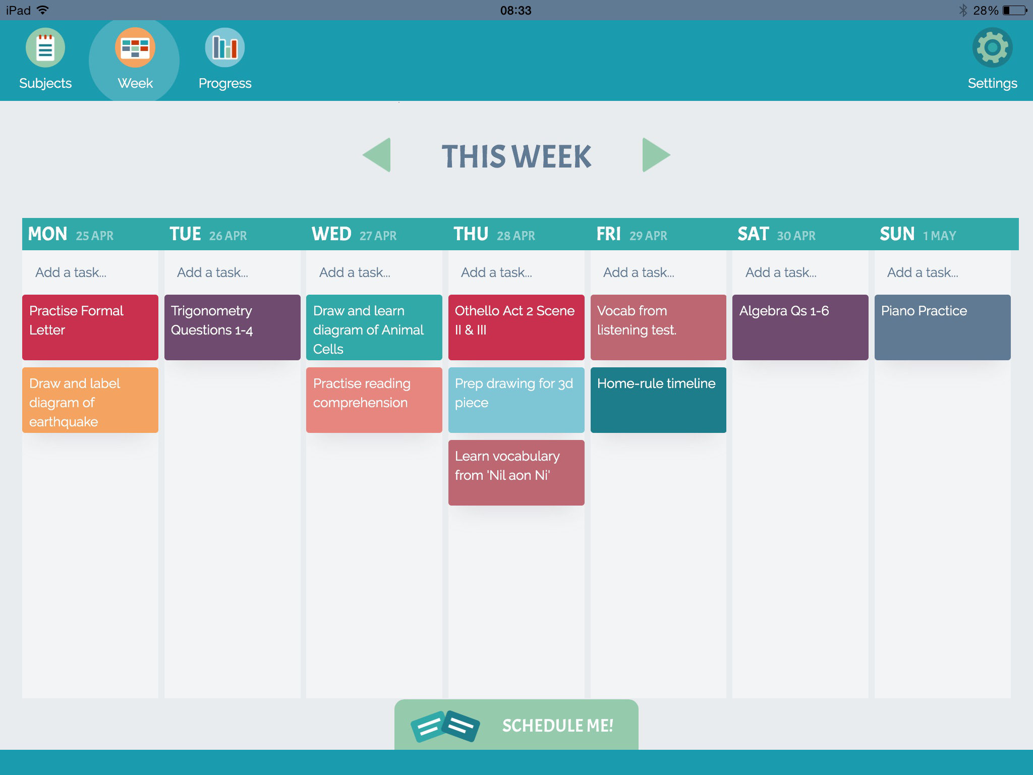 Weekly Plan screen